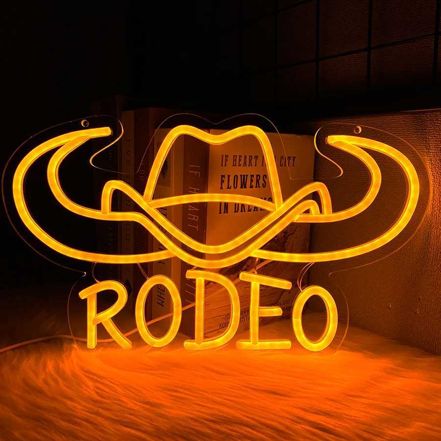 Rodeo Neon Sign Western Cowboy Hat Longhorn LED Icon USB Powered Used for Bedroom Bar Party Game Room Decor Easy to Hang. XJ250626