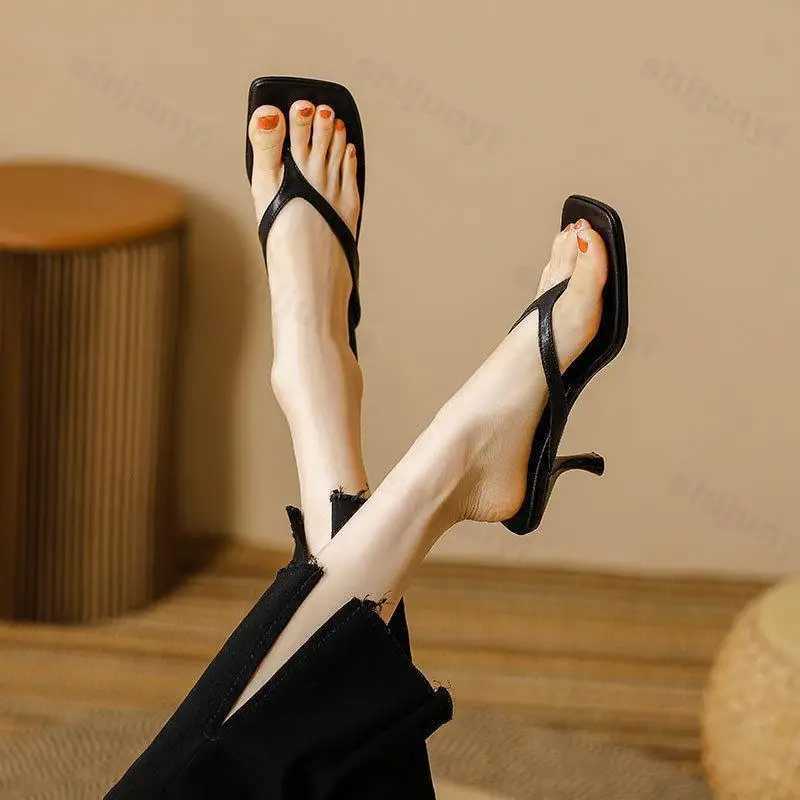 Women Five Clip High-heeled Slippers Casual Footwear Slides Ladies Square Toe Fion 2025 Summer Flip Flops Y250627