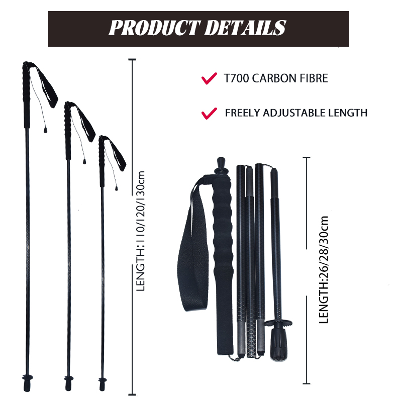 OKHEALING Collapsible Carbon Fiber Trekking Poles Ultra-light Off-road Cane Portable Walking Stick with EVA Handle for Hiking, Backpacking, Camping