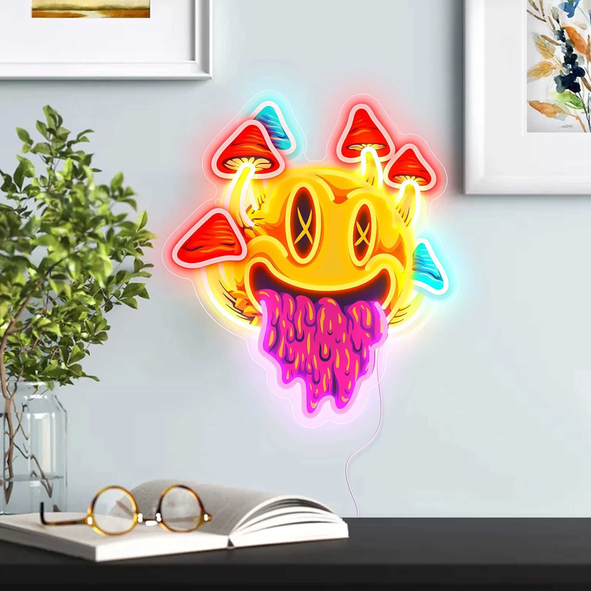 Smiling with Mushrooms Neon Sign Unique Mushroom Decor Aesthetic Room Decor Trippy Mushrooms Light for Halloween PartiesXJ250626