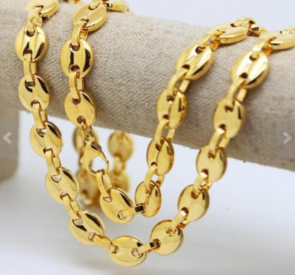 9mm 1828 inch Gold plated pure stainless steel Fashion charming coffee bean Necklace Link chain for women mens gifts 3408603