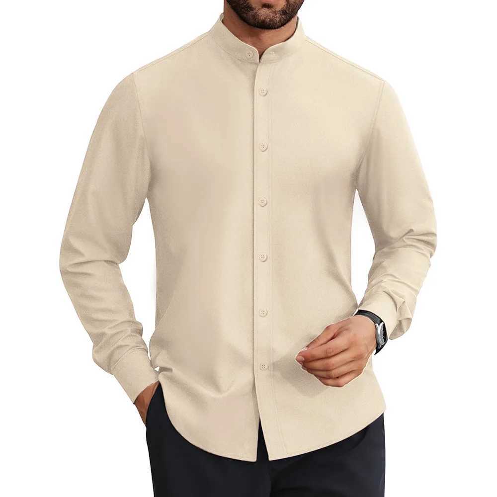 Sprig Summer Cotton Linen Shirt for Men Henley Neck Solid Color Lightweight Breathable Single Breasted Casual Tops W250627