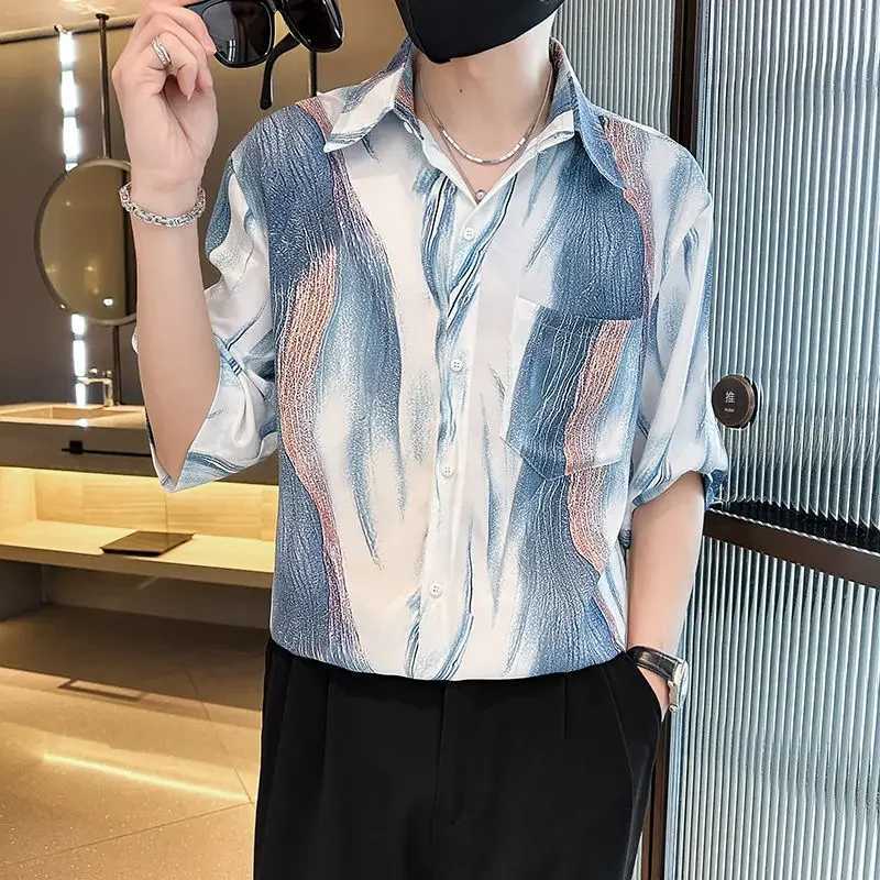 Colorful Half Sleeve Mens Shirt Male Shirts with Pocket High Quality Luxury Slim Fit Fashion Man 2025 Tops Silk Summer Sale W250627