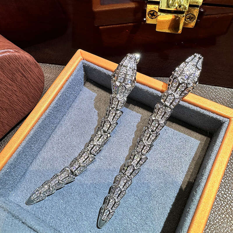 Trendy Exaggerated Personality 3D Bone Shape Earrings Sier Needle Luxurious Inlaid Zircon Snake Ear Drops