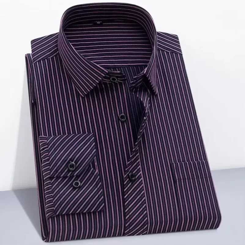 Long Sleeve Branded Cotton Shirts for Men Striped Shirt Male Shirt Business Casual Blue Red Gray Orange New Regular Fit DURIKIES W250627