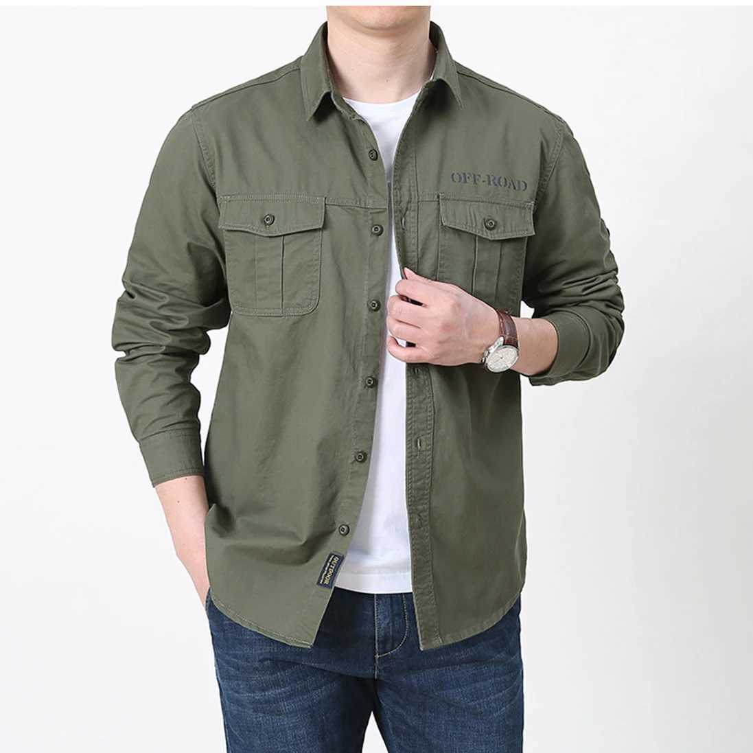Spring Autumn New Cotton Mens Multi Pocket Work Clothes Long Sleeve Shirt for Sports Leisure Commuting Outdoor Camping Top W250627
