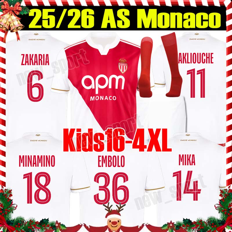 2025/26 AS Monaco MINAMINO soccer jerseys EMBOLO ILENIKHENA BALOGUN ZAKARIA AKLIOUCHE GOLOVIN CAMARA S.MAGASSA SINGO maillot de foot Men kids kit Football Shirts