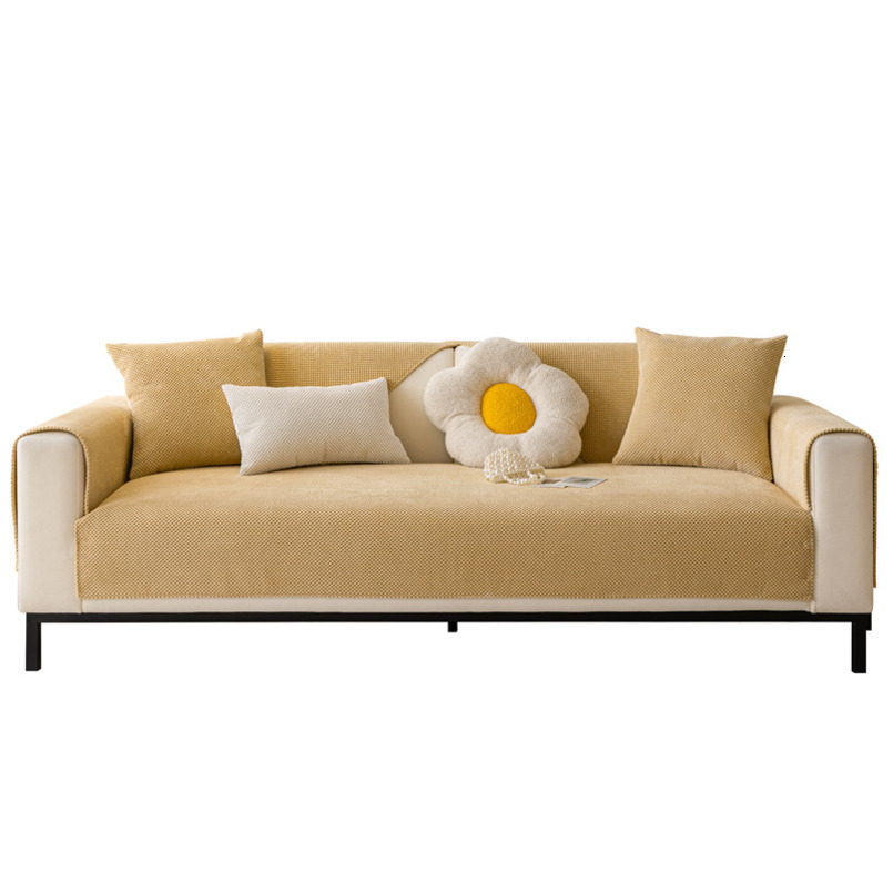 Corn Plush Simple Modern Non-Slip Seat Cushion Autumn Winter Style Rice Grain Velvet Solid Color Sofa Cover