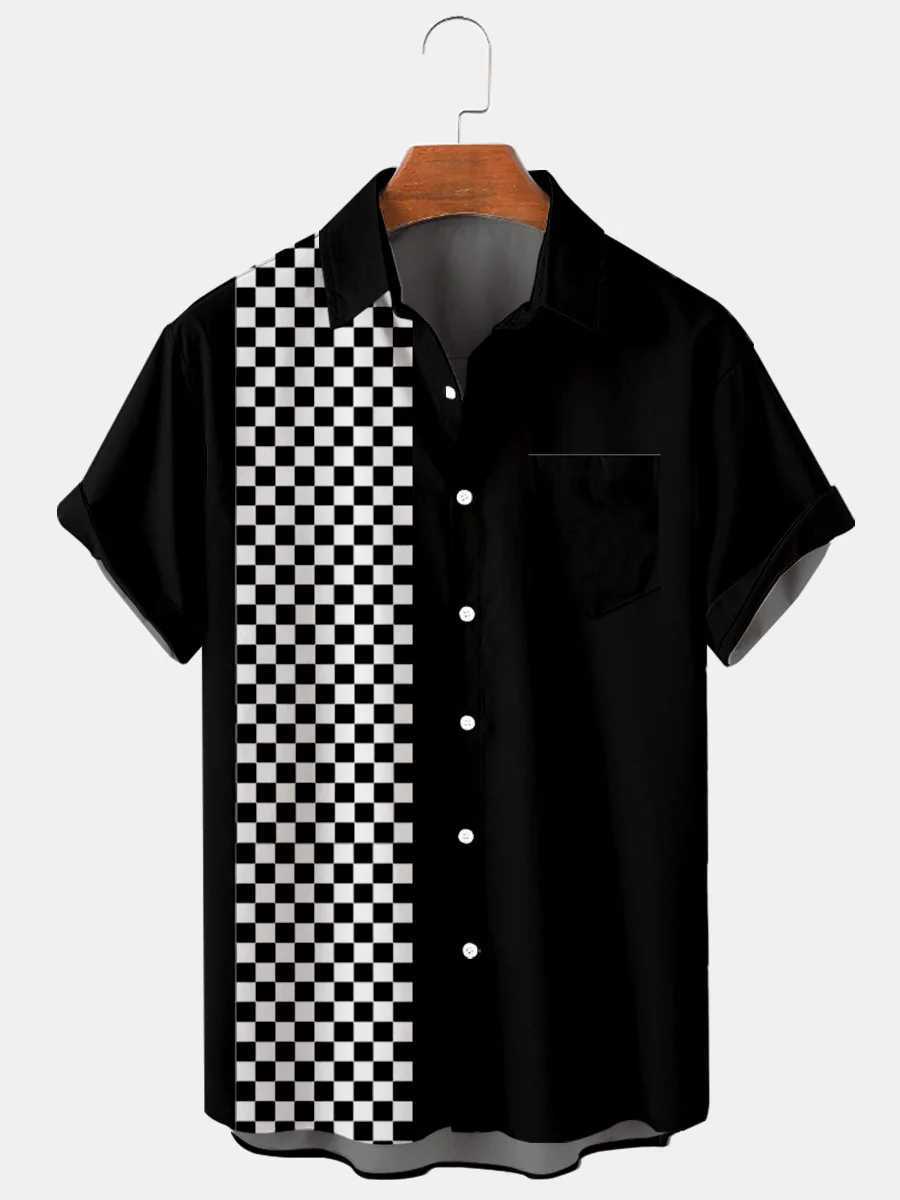 2024 Summer High Quality Black And White Plaid Creative Shirts Mens Noble Simple Style Mens And Womens Shirts Plus Size Mens W250627