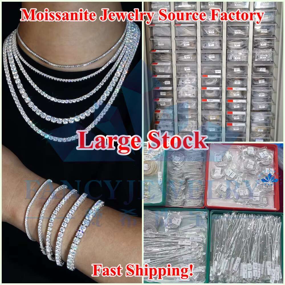 Ready to Ship Bulk Stock Top Quality Wholesale Price 3mm 4mm 5mm 6.5mm 925 Silver Bracelet Necklace Moissanite Tennis Chain