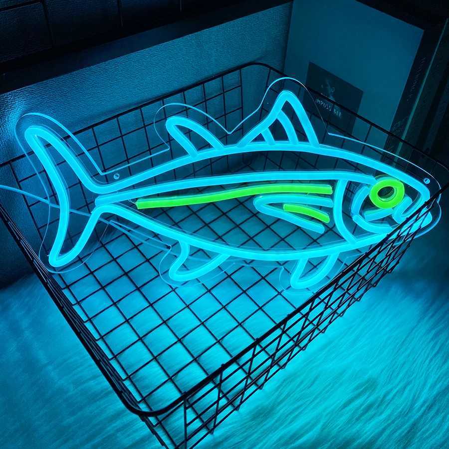 Tuna Neon Sign Blue Green Fish Neon Lights Signs for Wall Decor LED Signs for Bedroom Living Room Restaurant Shop Birthday Gifts XJ250626