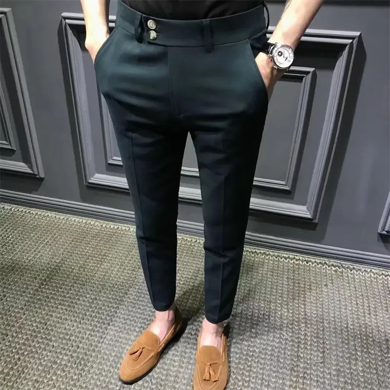 Summer Trousers For Men Korean Style Slim Fit Casual Pants Small Foot Nine Points Trendy White Suit Pants250624