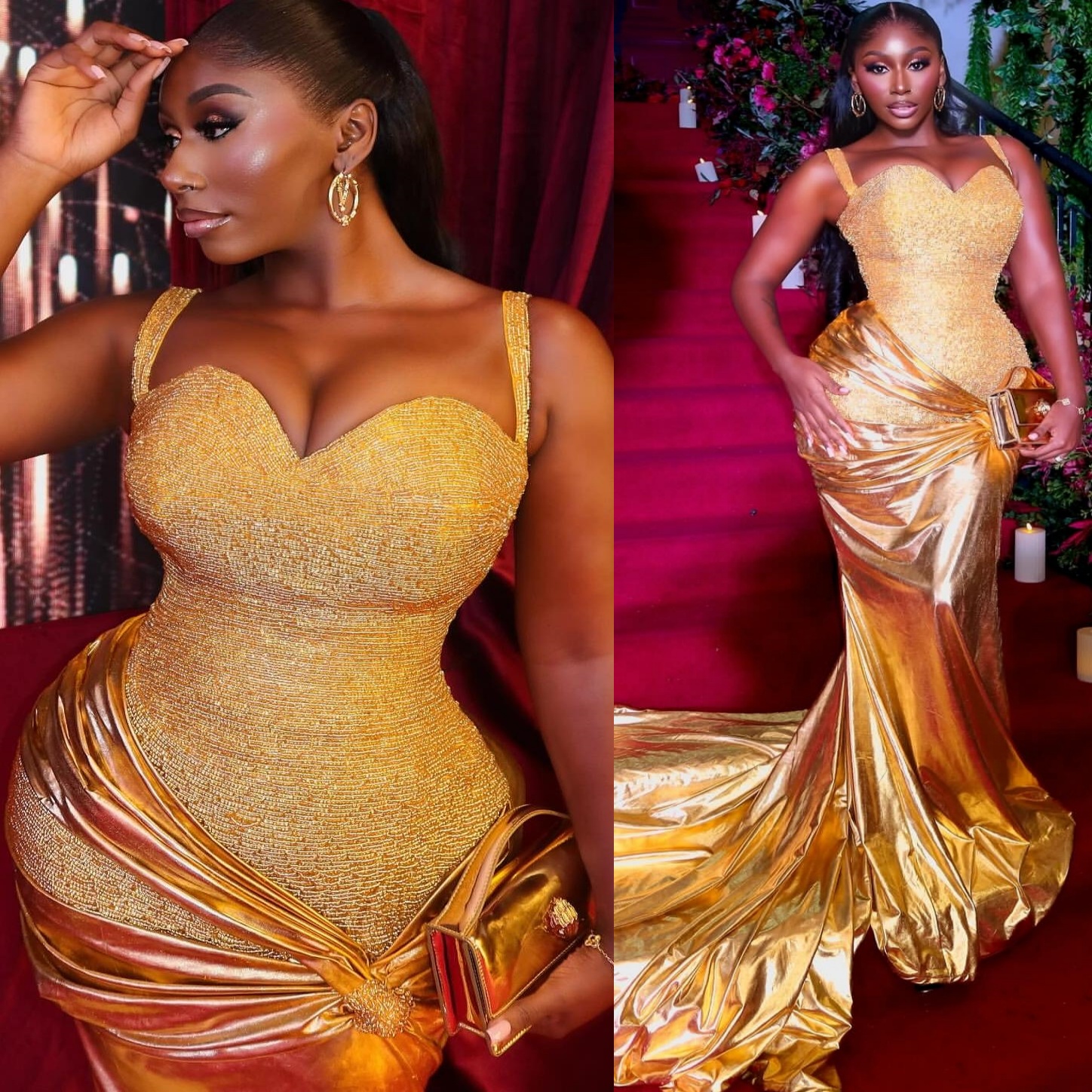 Gold Mermaid Prom Dresses 2025 Spaghetti Beaded Satin Sparkly Evening Formal Party Second Birthday Engagement Gowns Plus Size Dress For Special Occasi