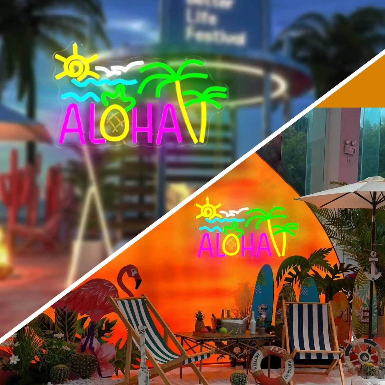 Coconut Tree Dolphin Neon Sign Wall Decor Tropical Hawaii Sun Waves Pineapple Hawaii Party Tiki Bar Beach Party BirthdayXJ250626