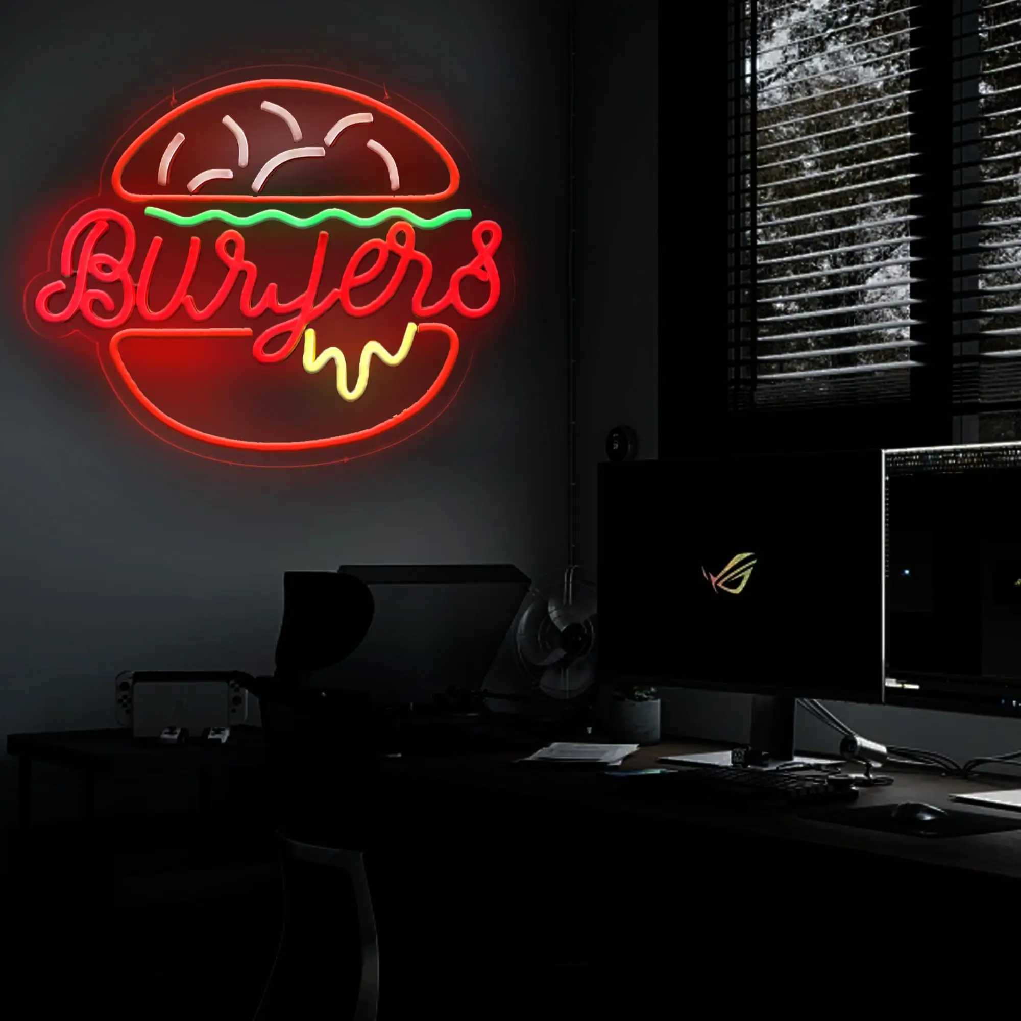 Burger Sand Hamburger Neon Sign - LED Light USB Powered Fast Food Decor for Home Restaurant Bar Kitchen Wall ArtXJ250626