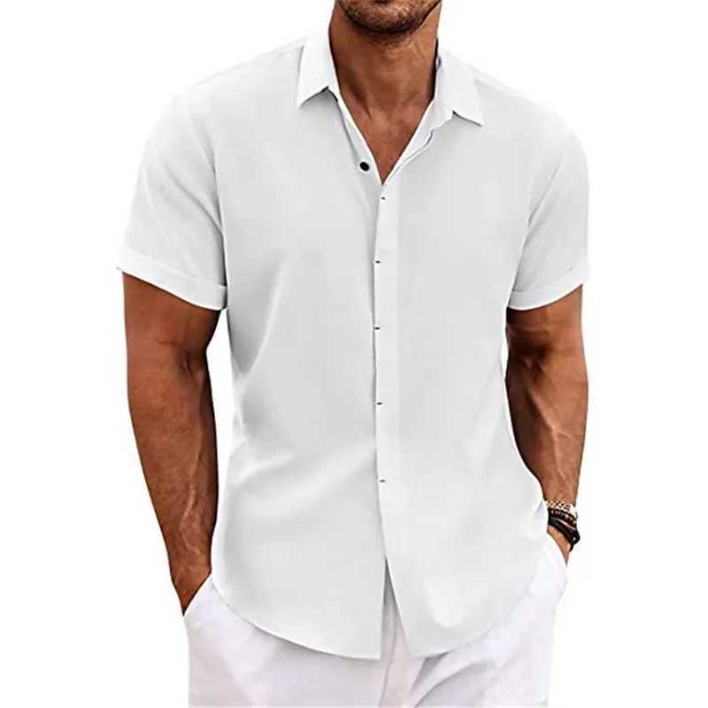 Mens Linen Short-sleeved T-shirt Loose Sweatshirt Solid Color Short-sleeved Cotton Linen Shirt Beach Large Size Shirt W250627