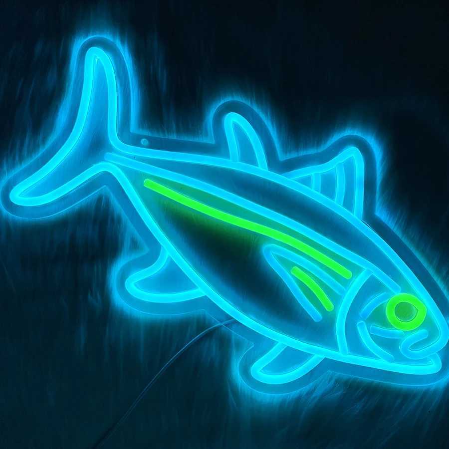 Tuna Neon Sign Blue Green Fish Neon Lights Signs for Wall Decor LED Signs for Bedroom Living Room Restaurant Shop Birthday Gifts XJ250626