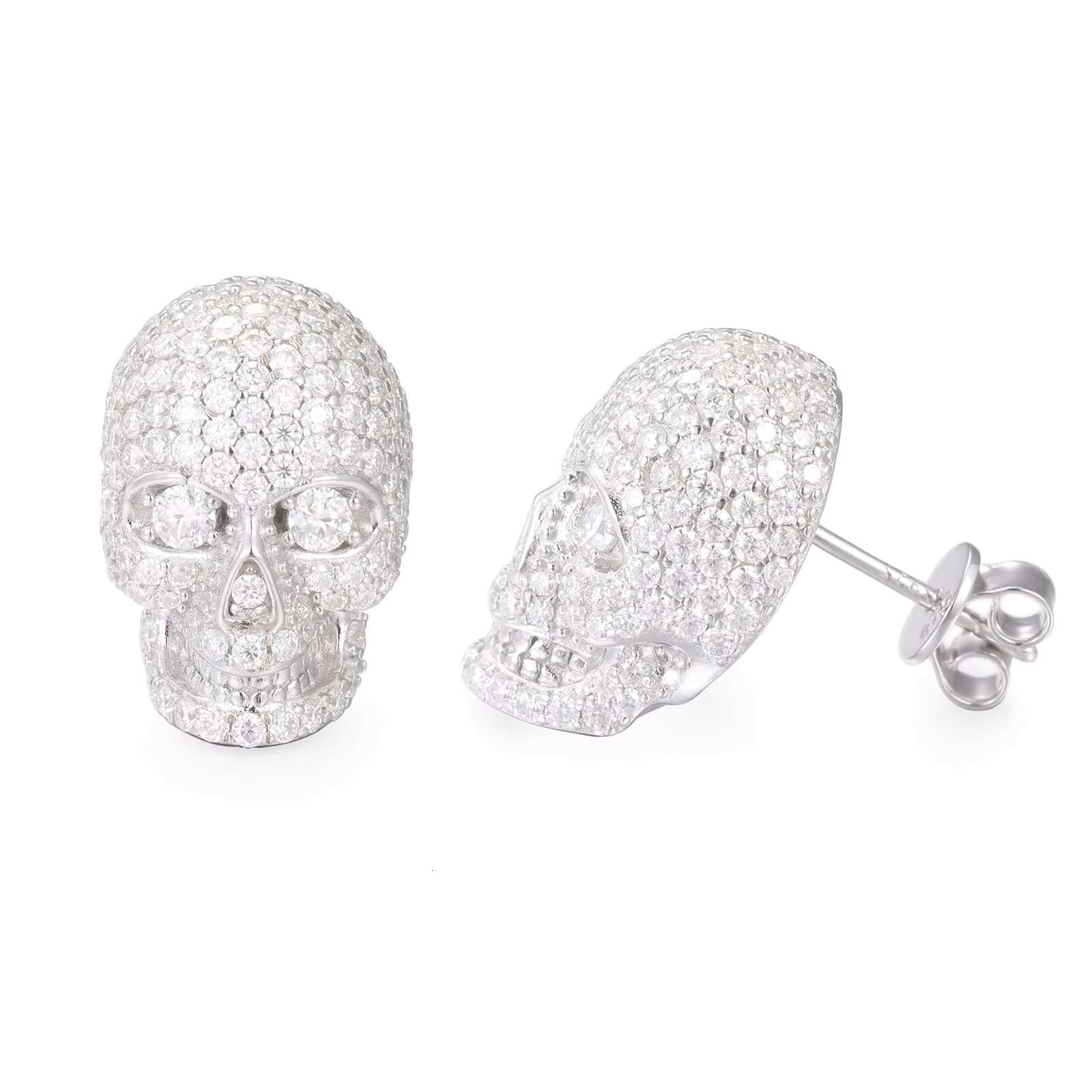 S925 Silver D-Color Moissanite Earrings European American Cross Border Fashion Personalized Skull Ear Jewelry Stock Available