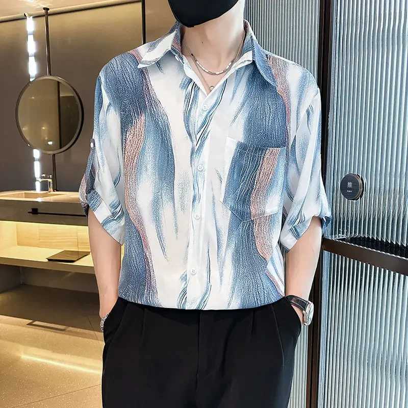 Colorful Half Sleeve Mens Shirt Male Shirts with Pocket High Quality Luxury Slim Fit Fashion Man 2025 Tops Silk Summer Sale W250627