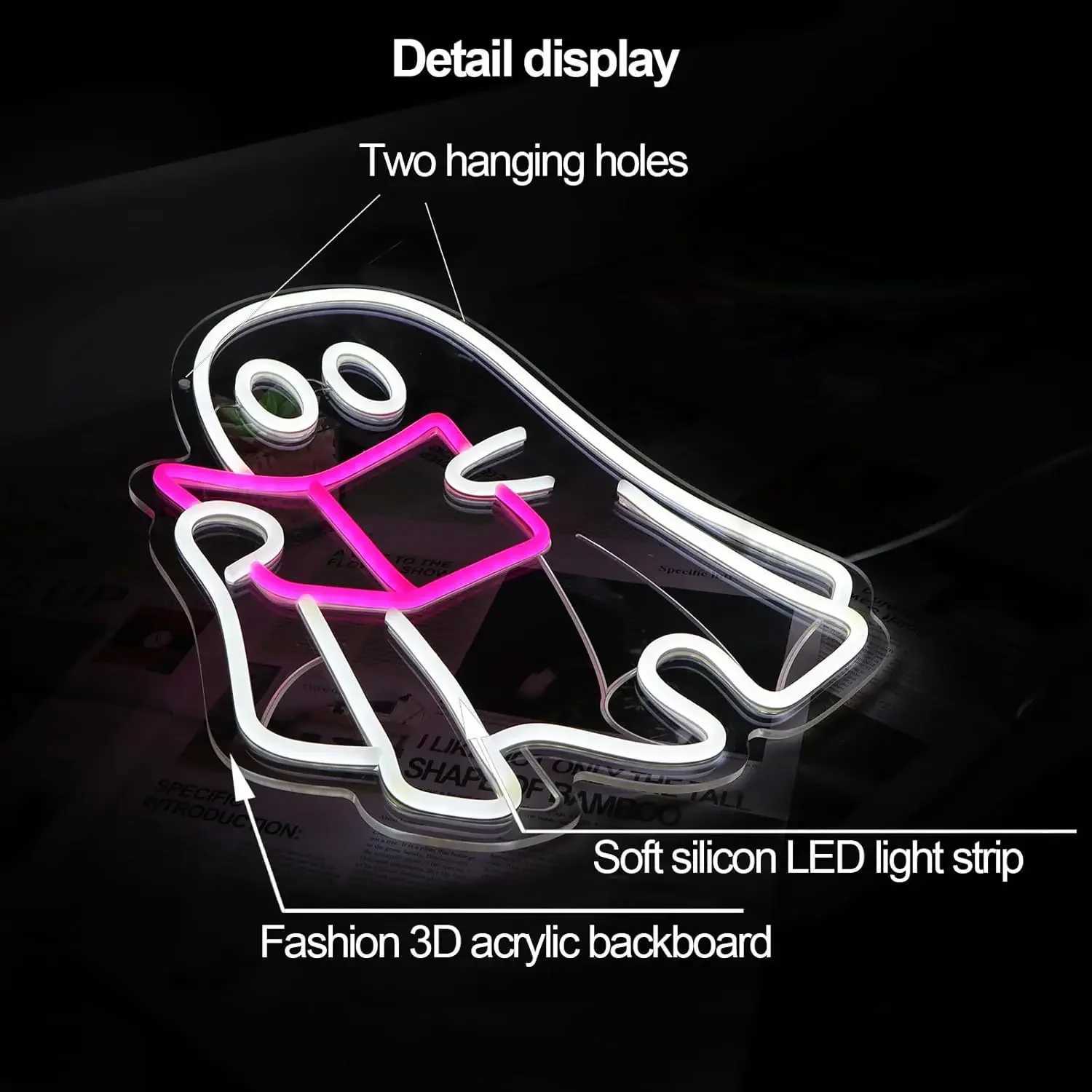 Reading Ghost Neon Sign LED Neon Light Sign Hanging Sign Halloween Party Ornaments Ghost Night Light For Bedroom Book Store XJ250626