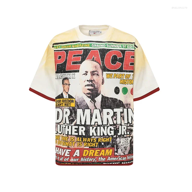 Men's T Shirts Men Women High Street Graphics Print T-Shirts Quality Cotton Vintage Washed Black White Dirty Shirt Tee Tags