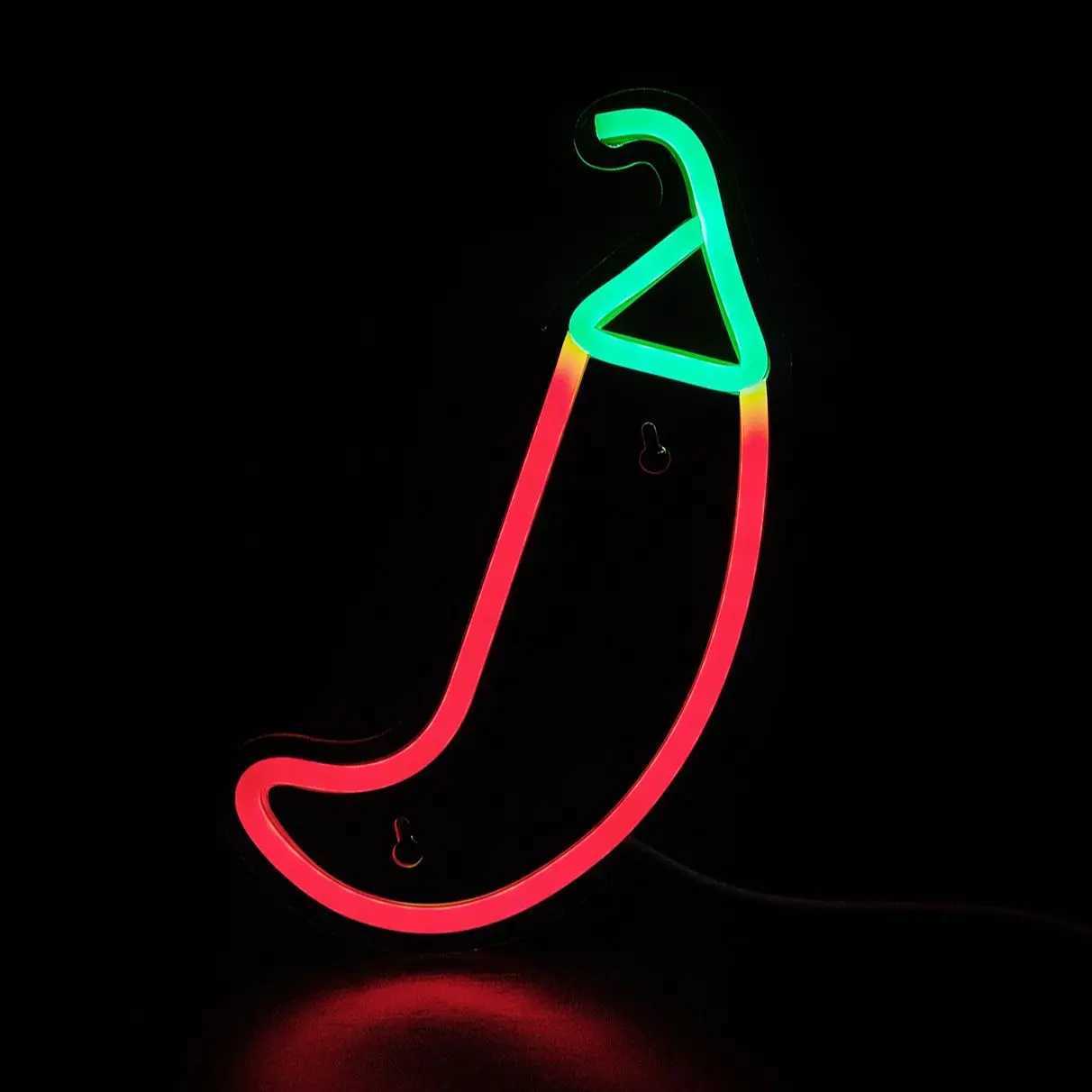 Chi-buy LED Neon Chilli Plant USB Powered Neon Signs Night Light 3D Wall Art Game Room Bedroom Living Room Decor Lamp Signs XJ250626