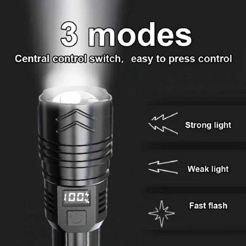 High Power LED Flashlight 1000000 LM Powerful Flashlight Portable USB Rechargeable LED Lamp 2000mAh Emergency Camping Torch W250701