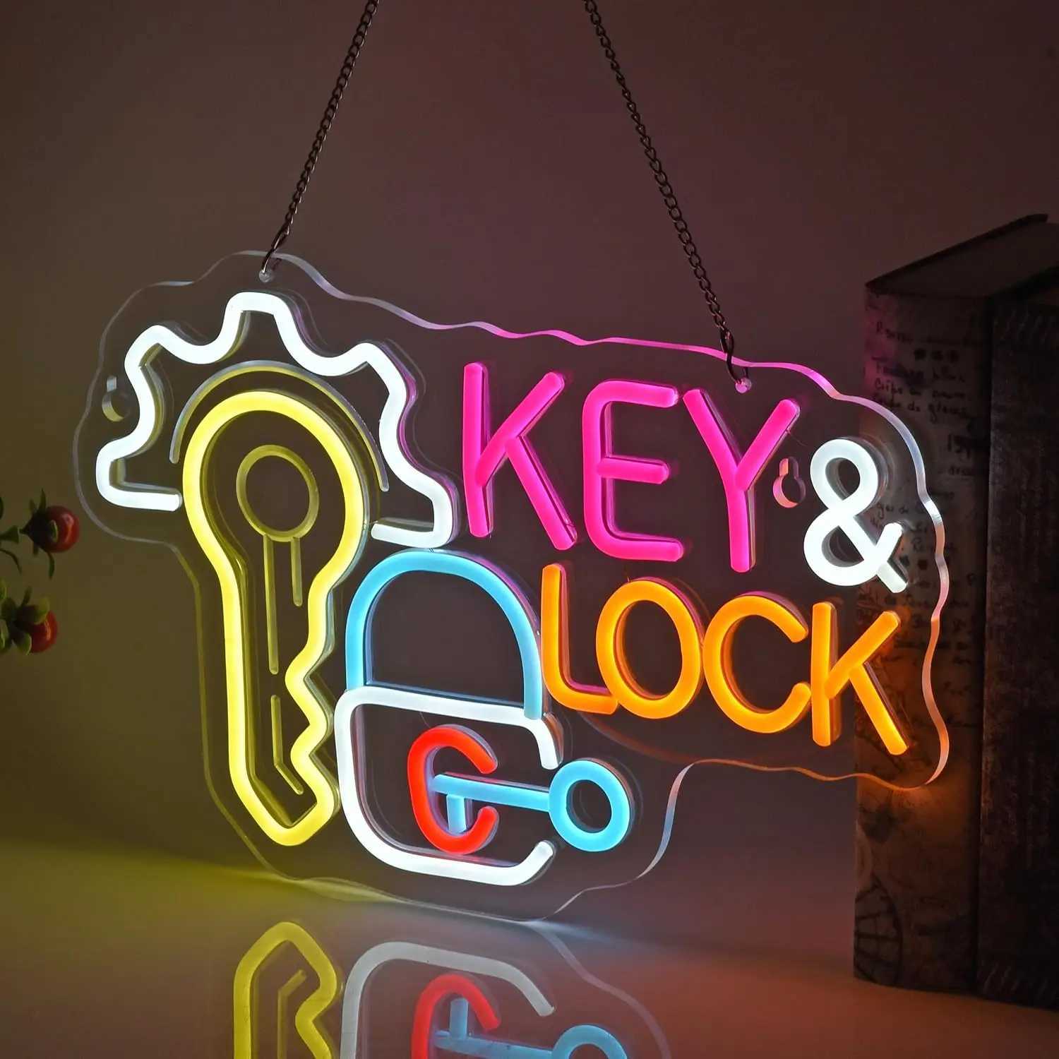 Key Lock Neon Sign Hanging Neon Light Wall Art Decor for Business Locksmith Shop Security Store Car Dealership Rental Home XJ250626