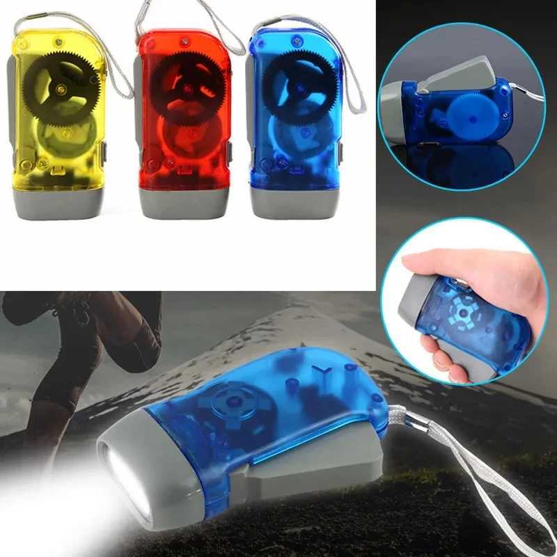 3 Colors Hand Pressing Dynamo Crank Power Wind Up Flashlight Mini Self Generating Torch LED Camping Lamp Light for Outdoor Home W250701