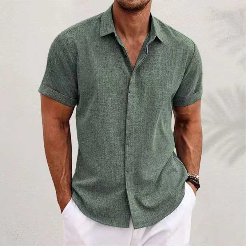 Mens Linen Short-sleeved T-shirt Loose Sweatshirt Solid Color Short-sleeved Cotton Linen Shirt Beach Large Size Shirt W250627