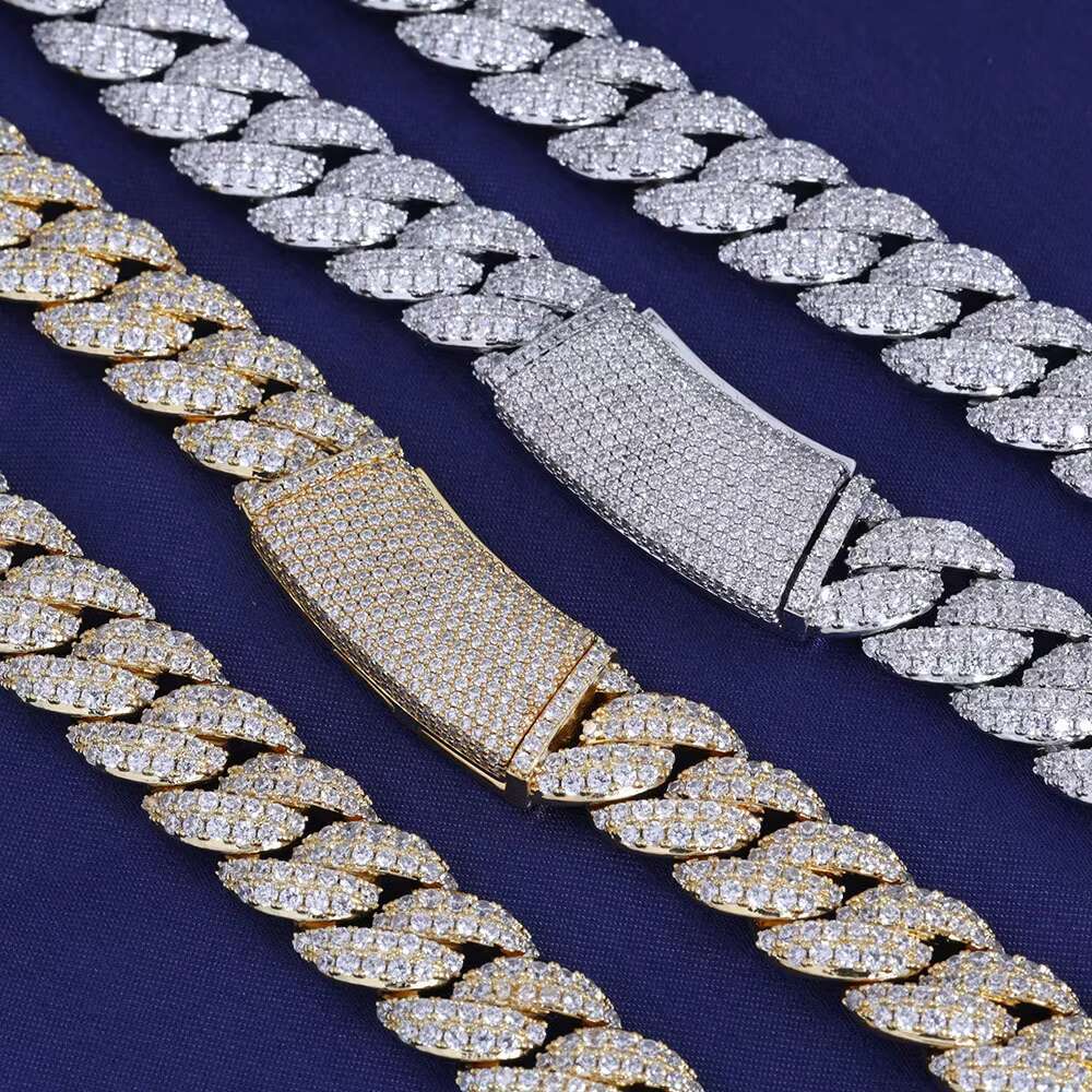 Customized Mens Hip-Hop 925 Sterling Silver VVS Moissanite Necklace Iced Out Full Diamond Miami Cuban Chain Trendy Jewelry