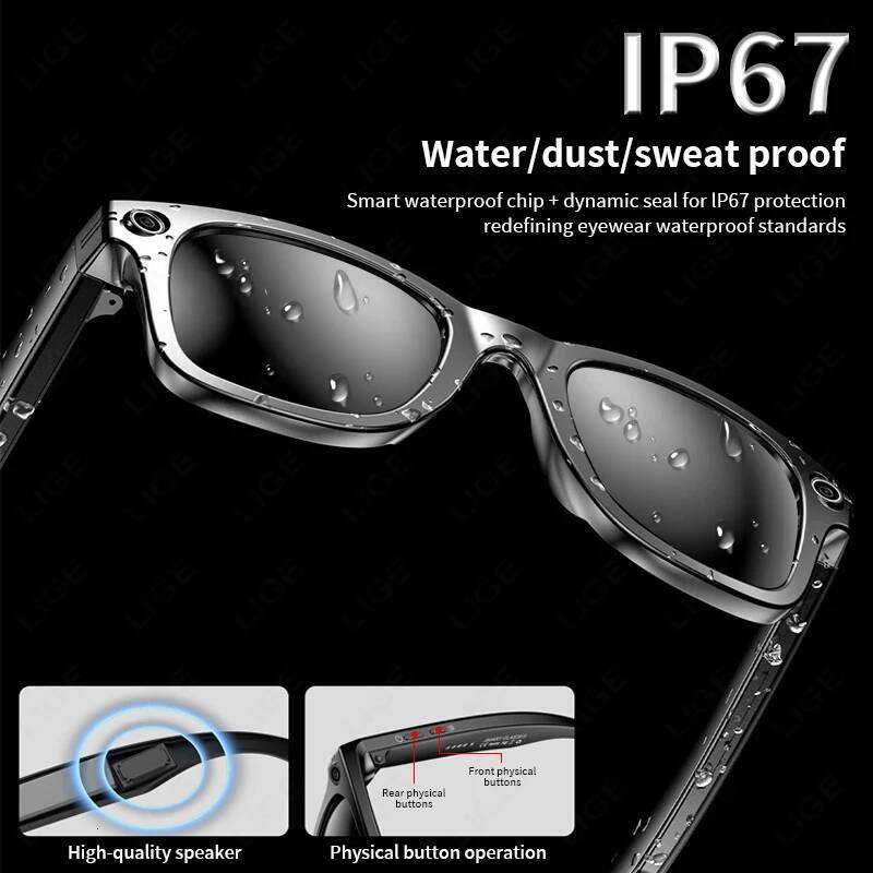 New Camera Smart Glasses Photograph Control Voice Recording Translation Bluetooth Call Sports Waterproof Anti-Uv Sunglasses