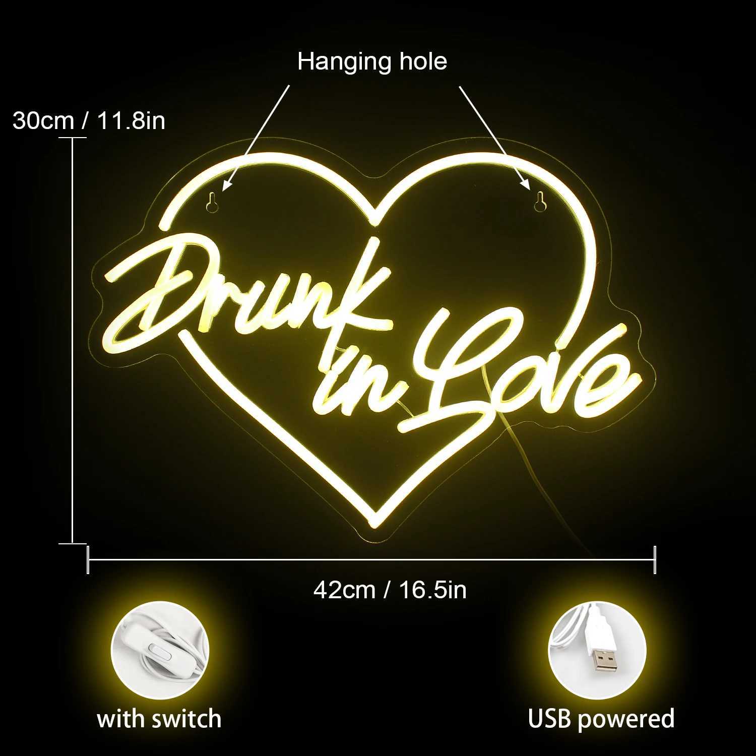 Drunk in Love Neon Light Art Sign for Wedding Neon Sign Wall Decor Gift Bar Party Engagement Bedroom Home 5V USB Powered Neon XJ250626