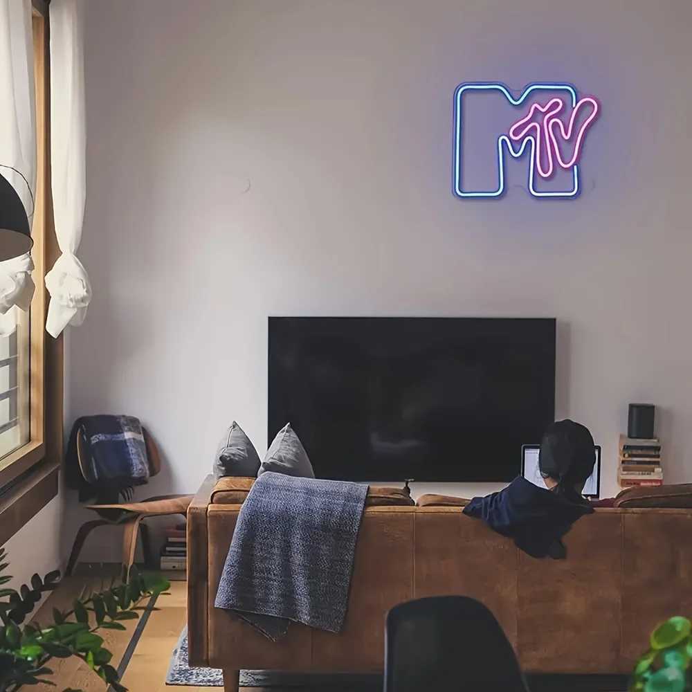 1pc MTV Neon Sign LED Wall Hanging Light USB Powered Plastic Music Television Decor for Bedroom Bar Restaurant XJ250626