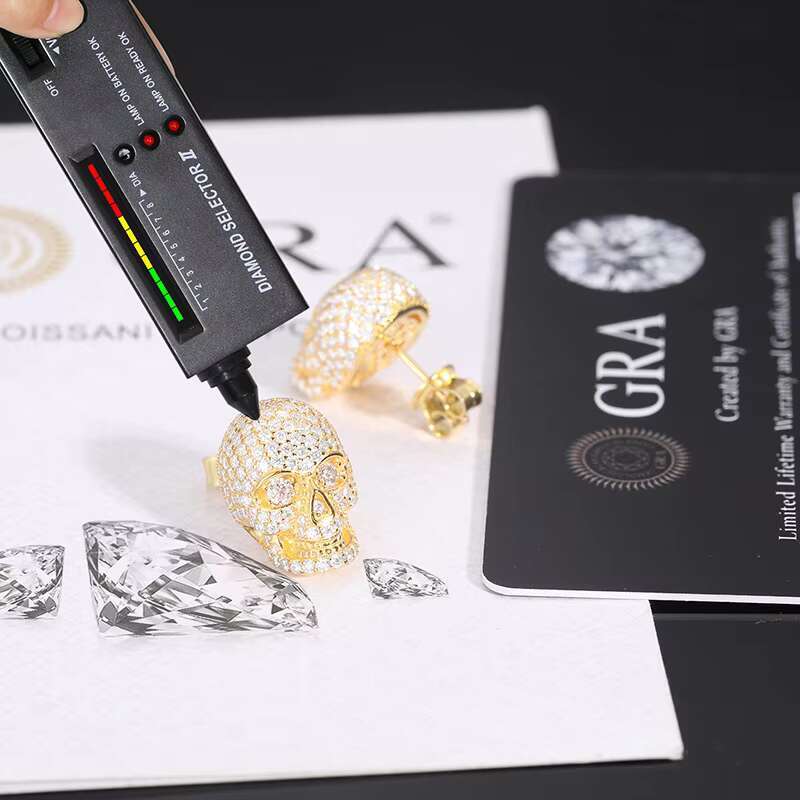 S925 Silver D-Color Moissanite Earrings European American Cross Border Fashion Personalized Skull Ear Jewelry Stock Available