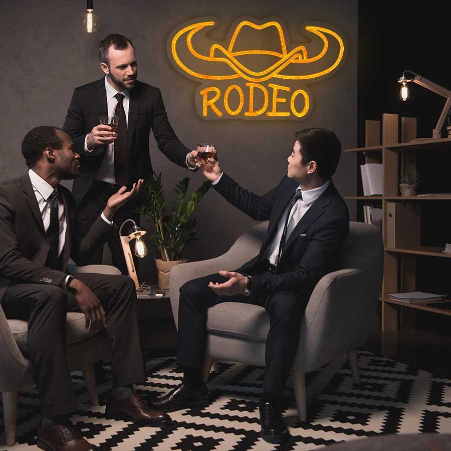 Rodeo Neon Sign Western Cowboy Hat Longhorn LED Icon USB Powered Used for Bedroom Bar Party Game Room Decor Easy to Hang. XJ250626