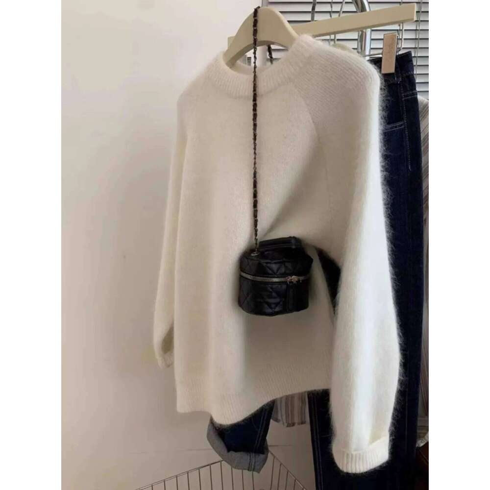 Soft Waxy Skin-Friendly Round Neck 100 Pure Cashmere Women's Pullover Fall And Winter New Loose Wool Knit Bottom Sweater