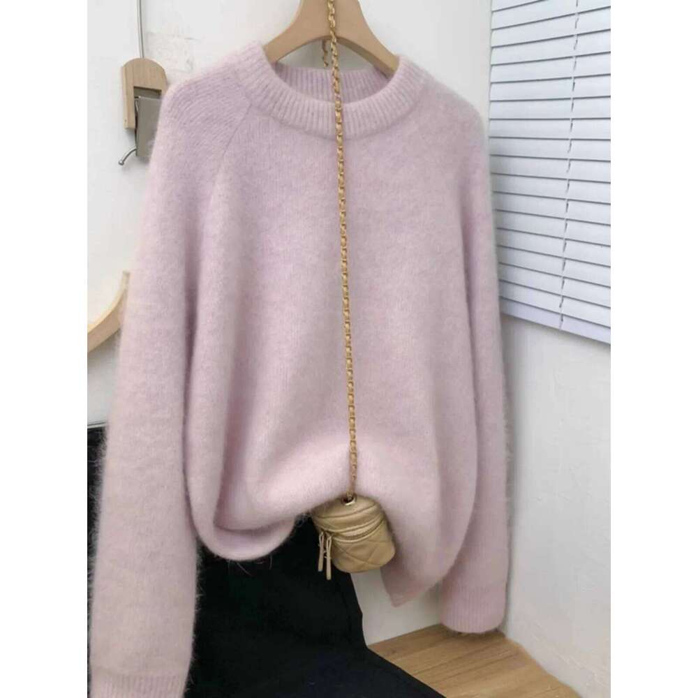 Soft Waxy Skin-Friendly Round Neck 100 Pure Cashmere Women's Pullover Fall And Winter New Loose Wool Knit Bottom Sweater