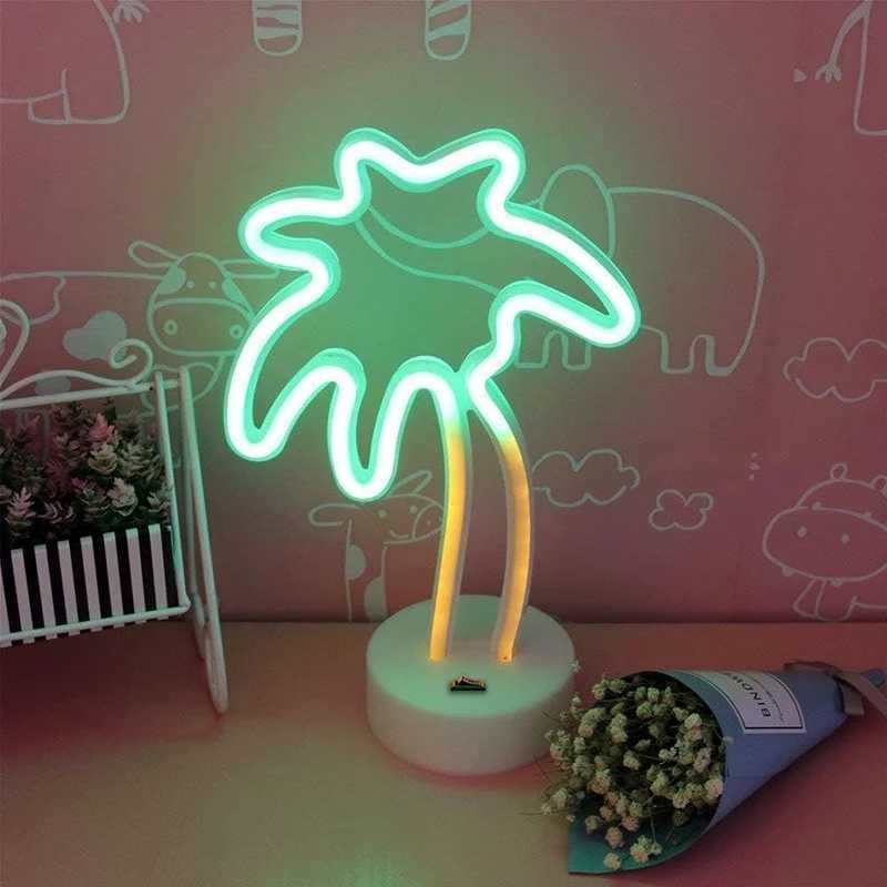 Coconut Palm Tree Neon Signs Light with Holder Base LED Table Lamp Battery/USB Powered Palm for Home Christmas Party Decoration XJ250626