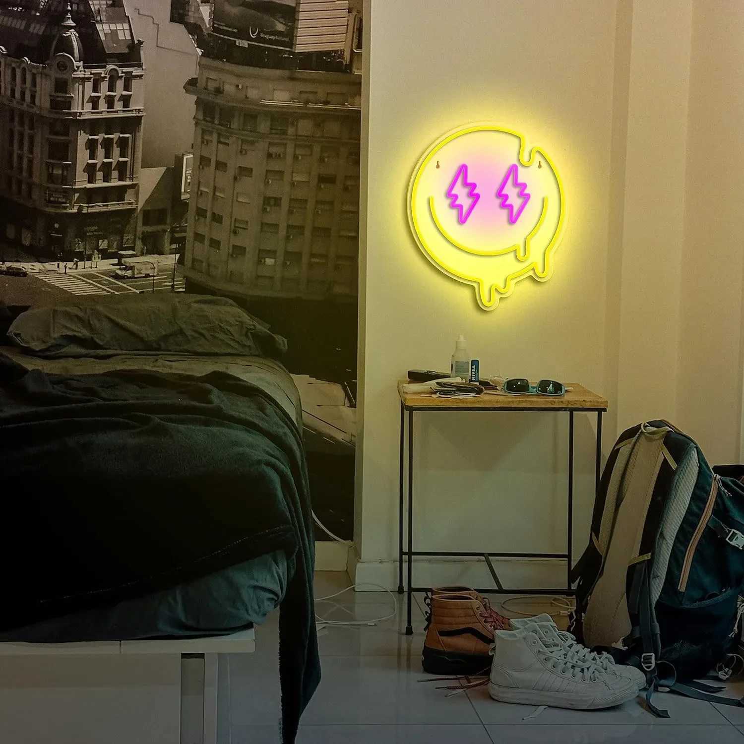LED Melting Smiley Face Neon Sign Dimmable Melting Smiley Face Neon Sign Wall Decoration Neon Sign Room Party Bedroom Decor XJ250626