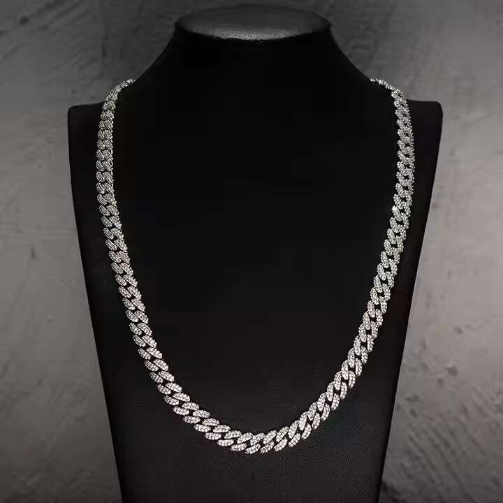 18mm 18 VVS Moissanite CZ Cuban Link Chain Necklace Custom Baguette Straight Line Iced Out 925 Silver Plated Hip Hop Jewelry