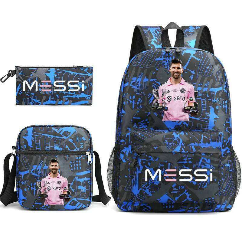 New Messi Backpacks 3pcs Football Stars Printe Lightweight Simple Laptop School Bags Junior-senior high school Students Mochilas