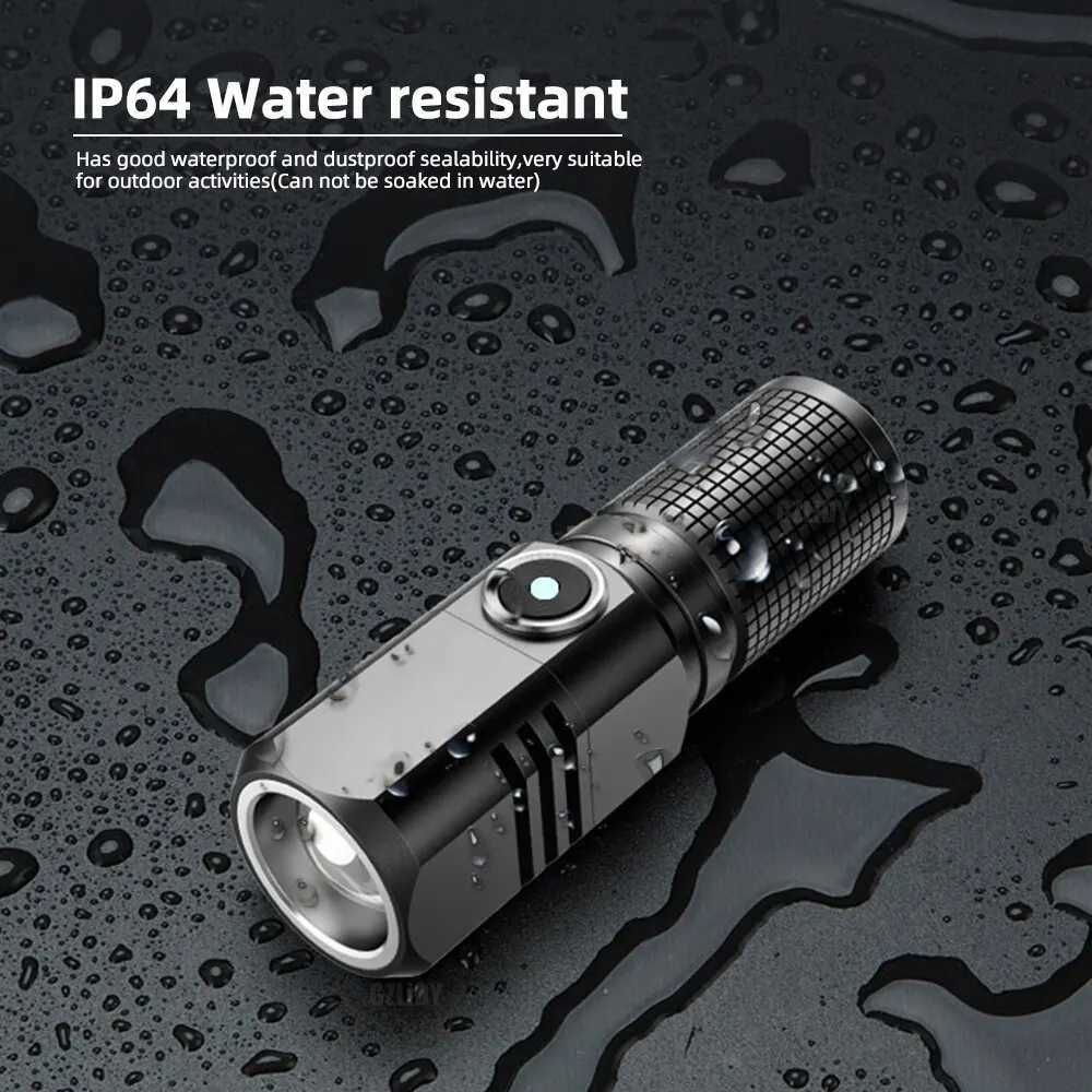 Mini Flashlight XHP50 LED USB C Rechargeable 16340 18650 Battery Flashlight 1500lm Powerful Torch Can Be Closed with One Click W250701