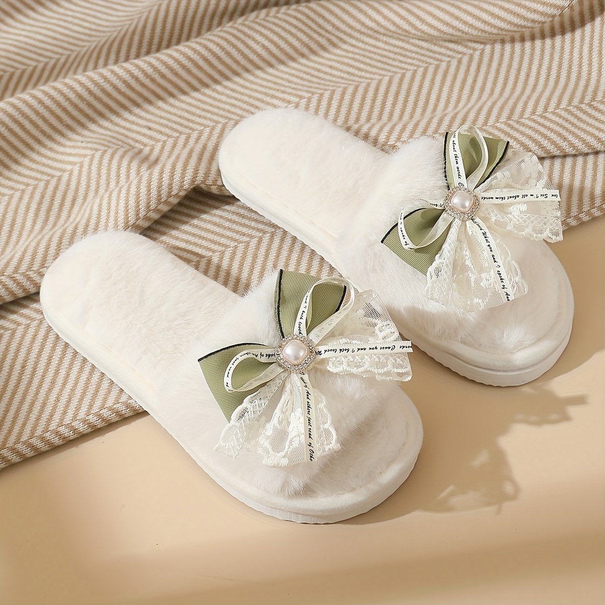 Slip-On Slippers All-Season Indoor EVA Soft Fabric Upper Lightweight Cushioned Insole, Suitable Home, Leisure, Elegant White Pink Accents - Easy Care 