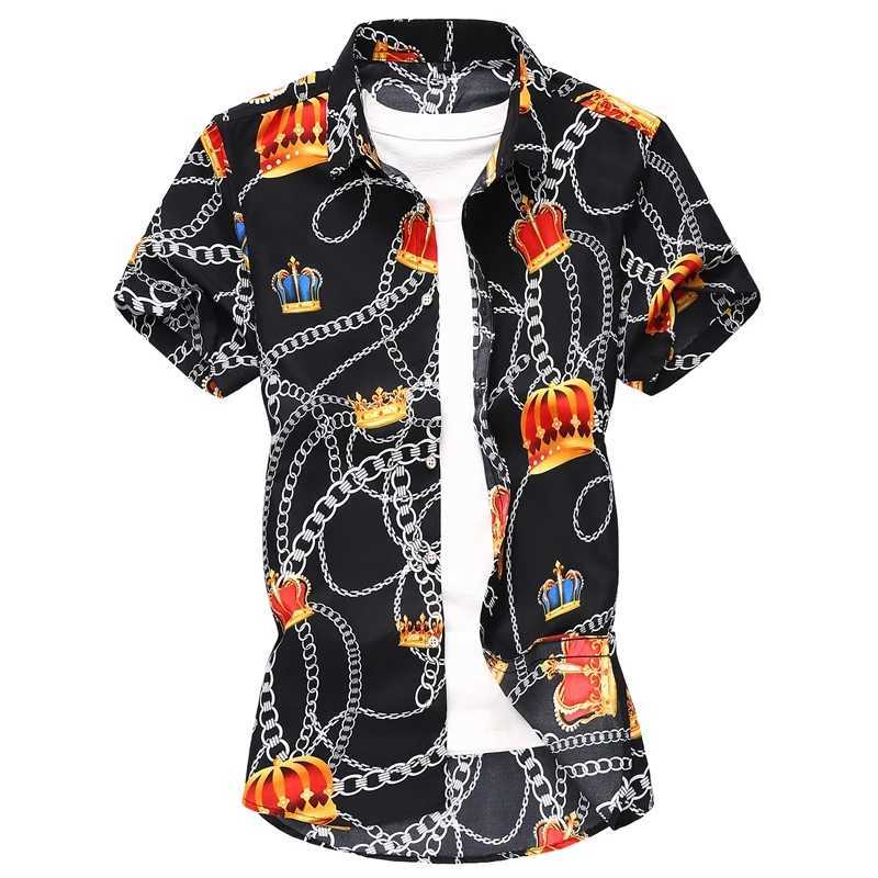 Summer Mens Shirts Printed Short-Sleeved Plus Size Youth Casual Short-Sleeved Floral Shirt M-7XL Code W250627