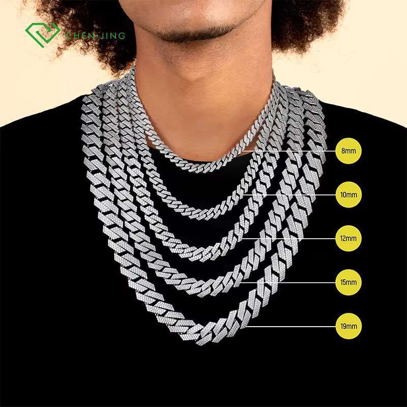 Fine Jewelry White Solid 10K 14K 18K Gold Lab Diamond Cuban Link Chain 6mm 8mm 10mm 12mm Cut HPHT Diamond Cuban Necklace