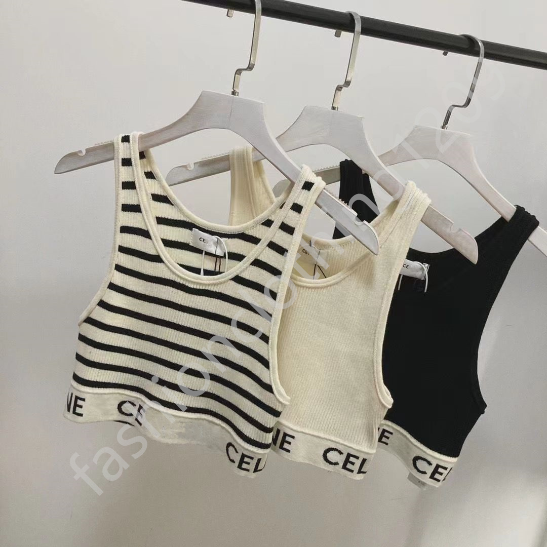 Summer Striped Tanks Underwaist Women Slim Knit Vest Teeshirt Sleeveless Knitted Croptops Woman Designer Clothes Tank Tops T Shirts Singlet