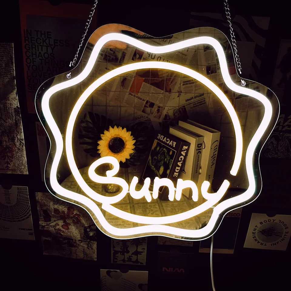 Star Mirror Neon Sign for Wall Decor USB LED Mirror Neon Light Sign Home Bedroom Game Girls Party Kids Room Decor Night Light XJ250626