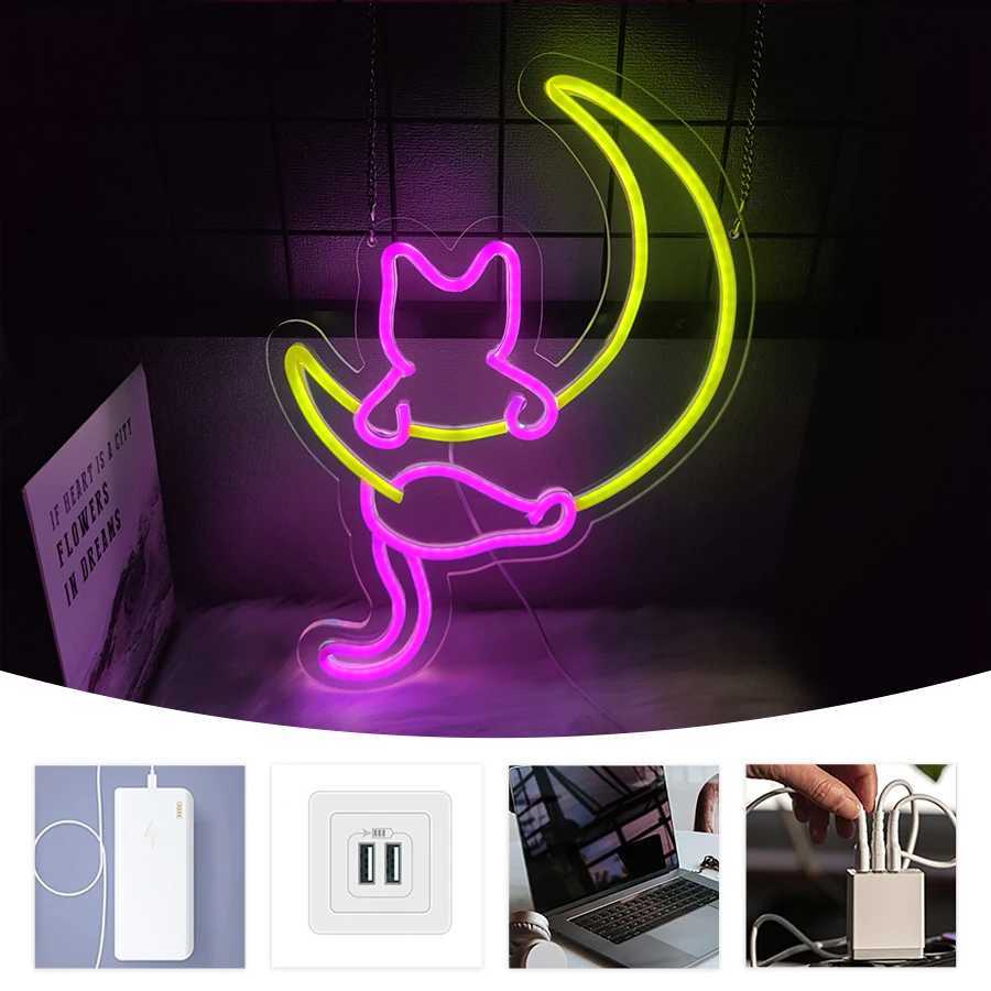 Moon And Cat Neon Signs Cartoon Led Signs Personalized Home Decor Lights Used For Art Arcade Decor In Bars And Game Rooms.XJ250626