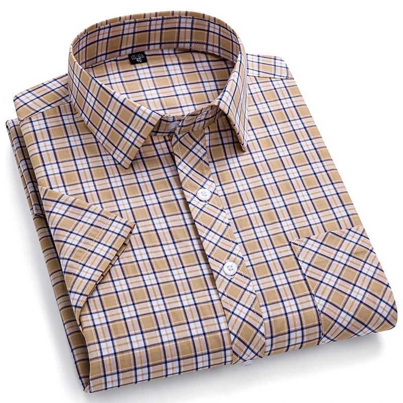 New Casual Shirts For Men Cotton Plaid Short Sleeve Elegant Business Dress Smart Summer Men Clothes England Fashion Top Shirts W250627